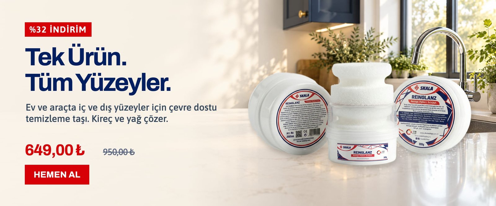 Reinglanz Profesyonel Temizleme Taşı — 649,00 TL, yüzde 32 indirim